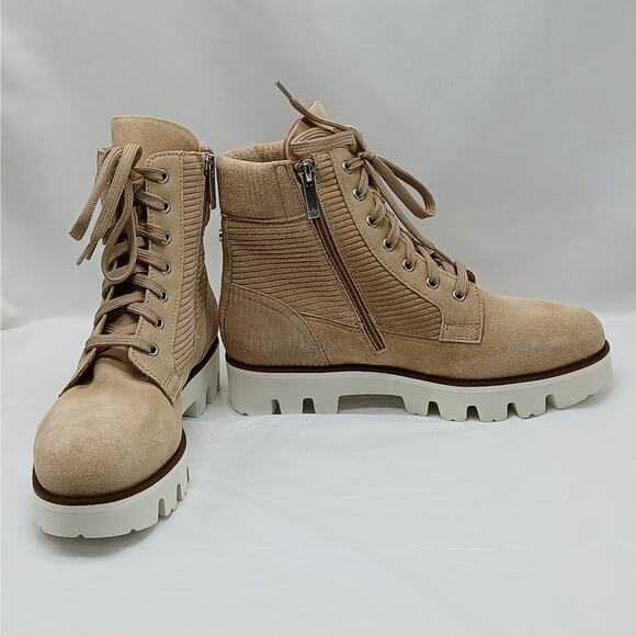 Aquatalia Myla Corduroy Suede Combat Boots Womens 8.5 Tan Gorpcore Hiking Grunge - Picture 3 of 13